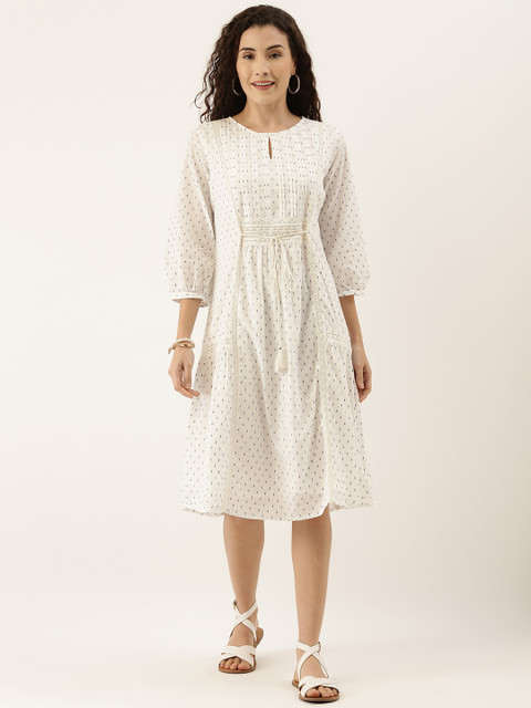 

AND Women Off-White Self Design A-Line Dress