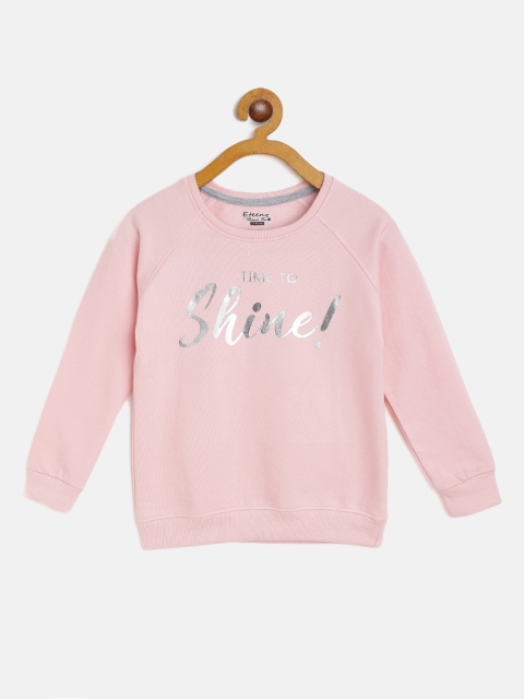 

Eteenz Girls Peach-Coloured & Silver Typography Print Pure Cotton Sweatshirt