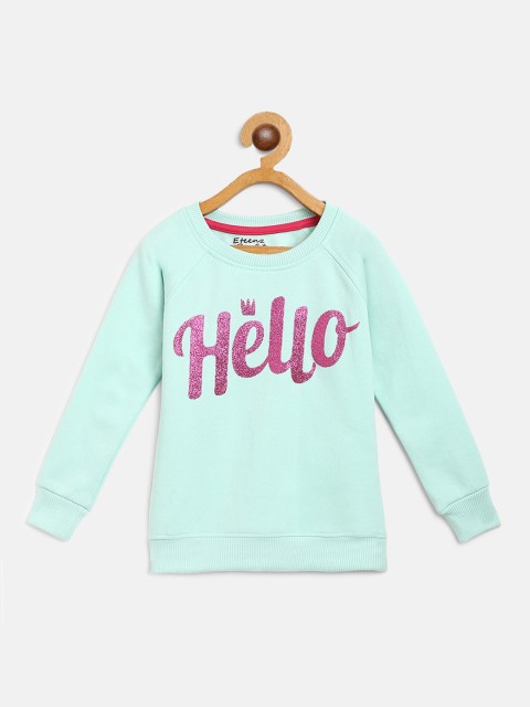 

Eteenz Girls Sea Green & Pink Typography Printed Sweatshirt