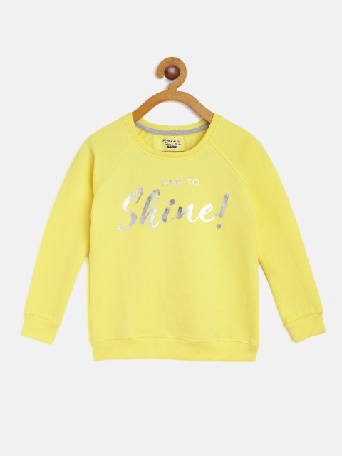 

Eteenz Girls Yellow & Silver-Toned Typography Print Pure Cotton Sweatshirt
