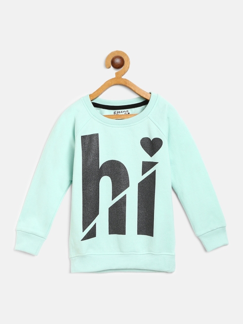 

Eteenz Girls Sea Green & Charcoal Grey Typography Printed Sweatshirt