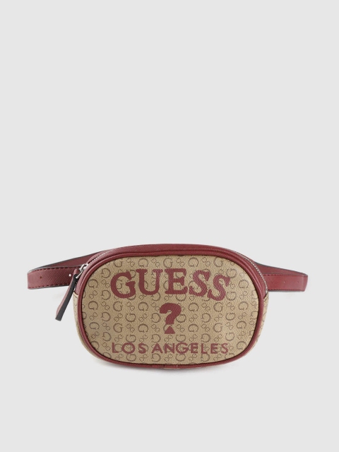 

GUESS Women Beige & Maroon Brand Logo Print Fanny Pack