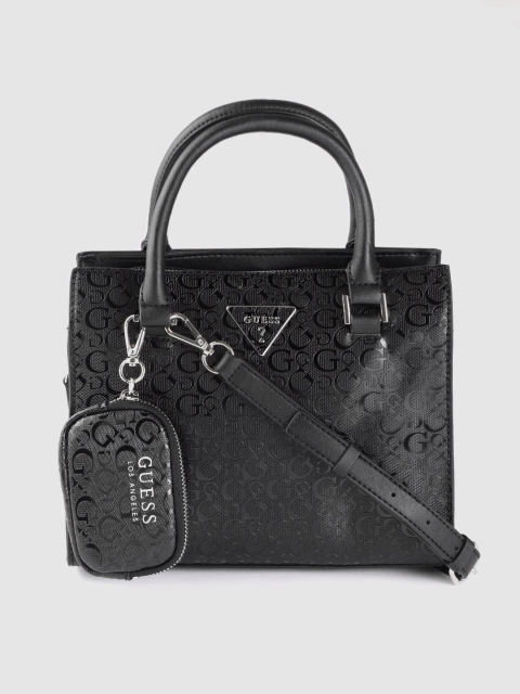 

GUESS Black Brand Logo Textured Handheld Bag with Pouch