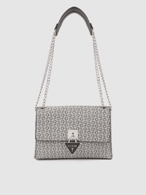 

GUESS Grey & Black Brand Logo Print Shoulder Bag