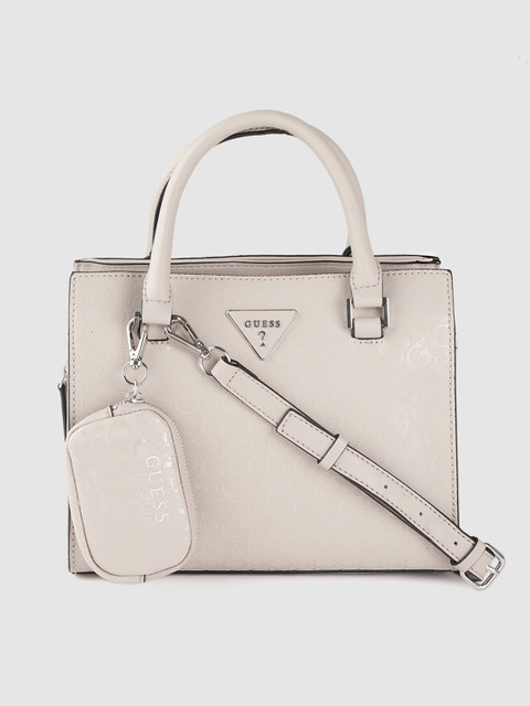 

GUESS Beige Brand Logo Textured Handheld Bag with Pouch