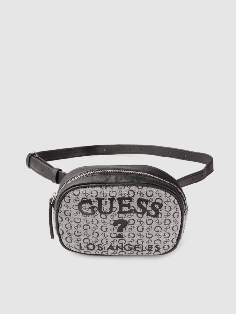 

GUESS Women Grey & Black Brand Logo Print Fanny Pack