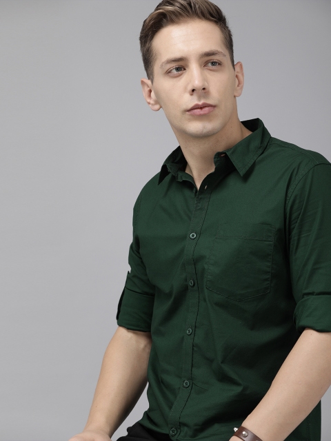 

Roadster Men Green Solid Regular Fit Casual Shirt