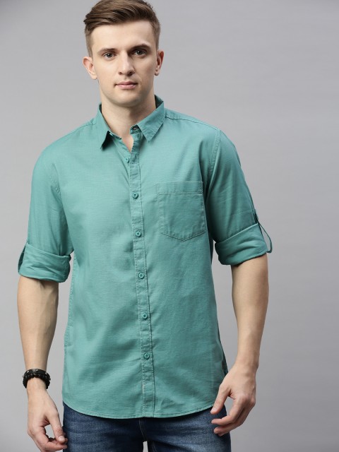 

Roadster Men Teal Green Regular Fit Solid Casual Shirt