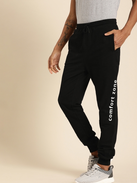 

ether Men Black Solid Straight Fit Joggers With Printed Detailing