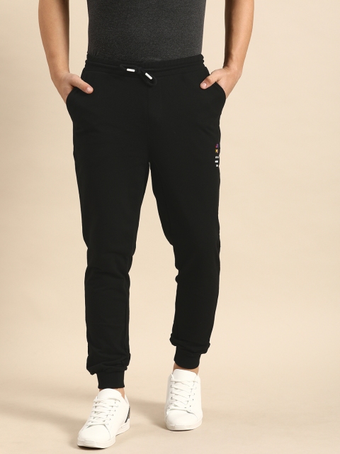 

ether Men Black Solid Straight Fit Joggers with Printed Detail