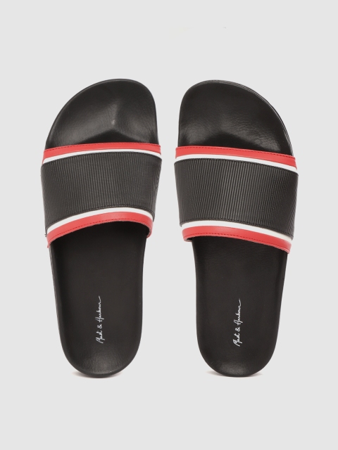 

Mast & Harbour Men Black & Red Pinstriped Sliders