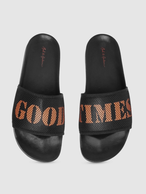 

Mast & Harbour Men Black & Orange Printed Sliders