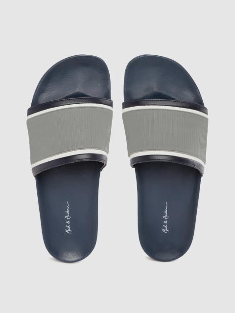 

Mast & Harbour Men Grey & Navy Blue Self-Design Sliders