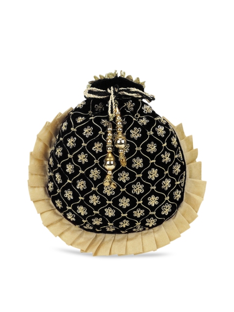 

Spice Art Black & Gold Embroidered Potli Clutch