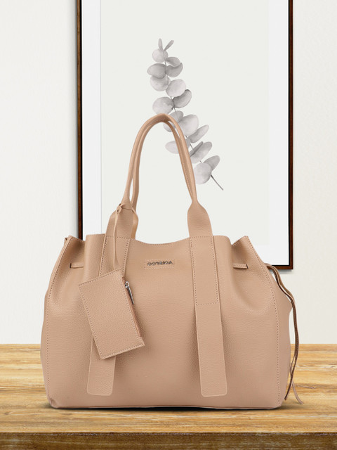 

CORSICA Beige Solid Handheld Bag with Pouch