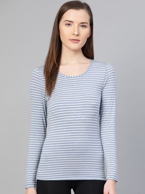 

Marks & Spencer Women Blue & White Striped Thermal Top