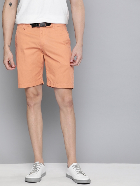 

Mast & Harbour Men Peach-Coloured Solid Regular Fit Chino Shorts