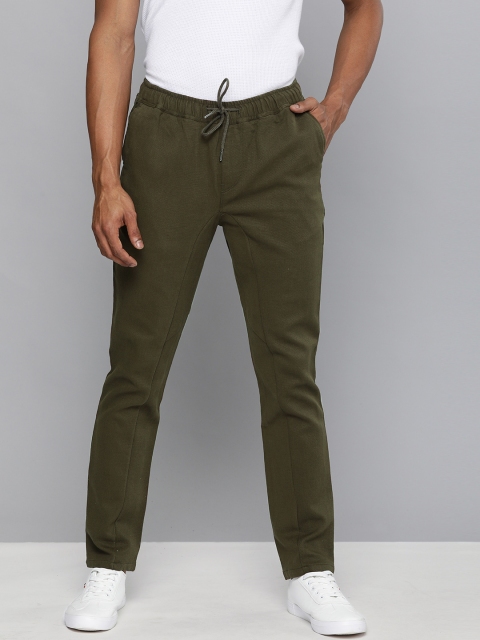 

Mast & Harbour Men Olive Green Regular Fit Solid Regular Trousers
