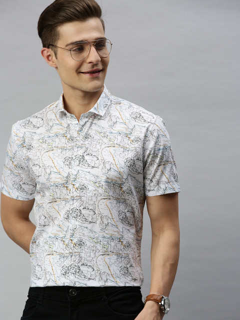

Mast & Harbour Men Off-White & Yellow Regular Fit Printed Casual Shirt