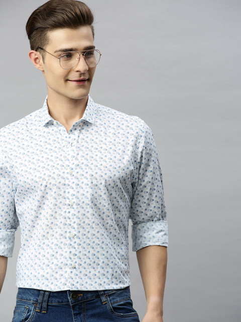 

Mast & Harbour Men White & Blue Regular Fit Printed Casual Shirt