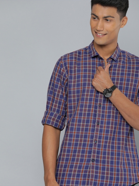 

Mast & Harbour Men Blue & Rust Orange Regular Fit Checked Casual Shirt