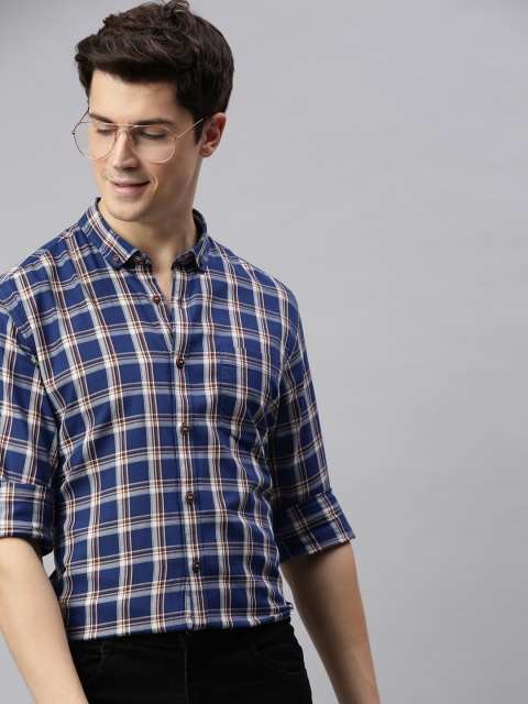 

Mast & Harbour Men Blue Regular Fit Checked Casual Shirt