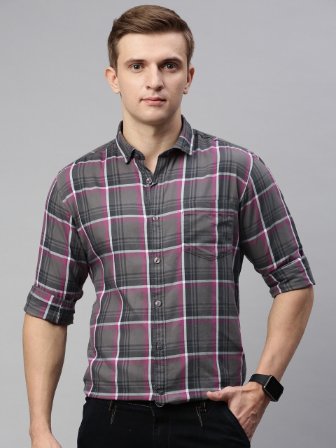

Mast & Harbour Men Grey & Pink Slim Fit Checked Casual Shirt