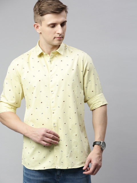 

Mast & Harbour Men Yellow & Olive Green Regular Fit Printed Casual Shirt
