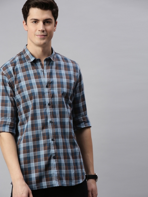 

Mast & Harbour Men Blue & Brown Regular Fit Checked Casual Shirt