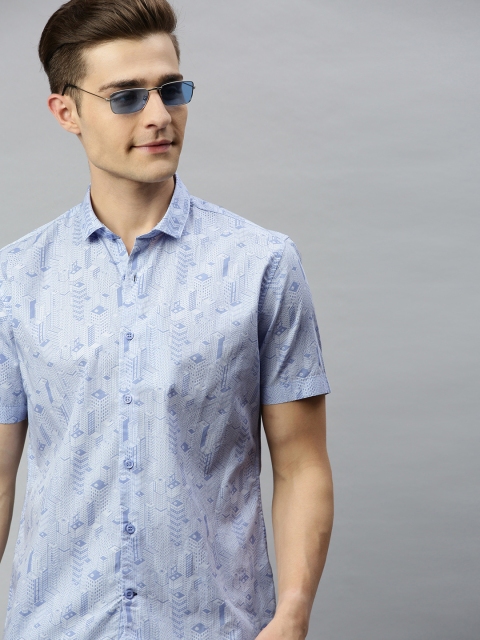 

Mast & Harbour Men White & Blue Regular Fit Printed Casual Shirt