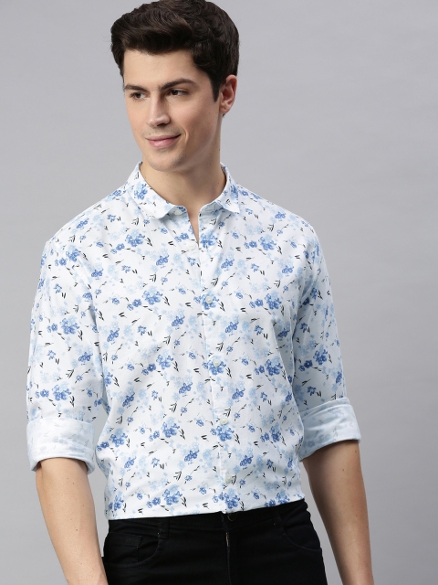

Mast & Harbour Men White & Blue Regular Fit Printed Casual Shirt
