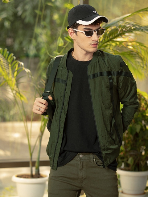 

Flying Machine Men Olive Green Solid Bomber Jacket
