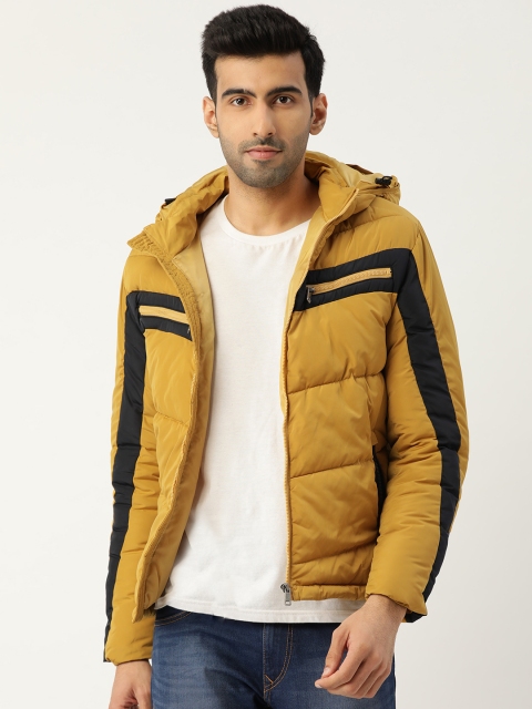 

Flying Machine Men Mustard Yellow Solid Detachable Hood Padded Jacket