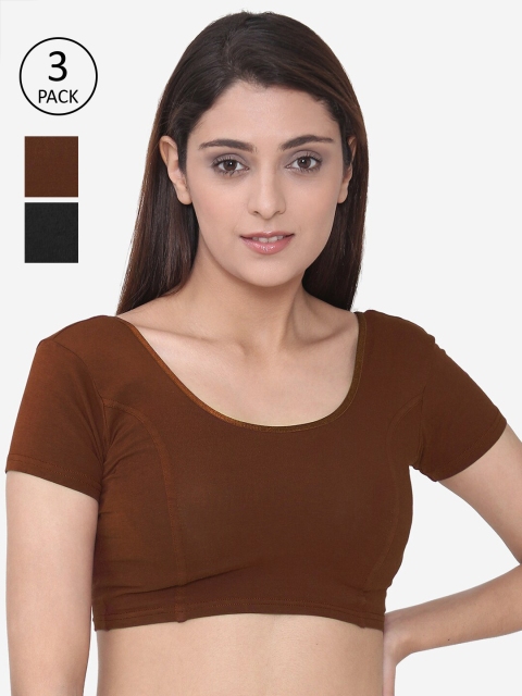 

Vami Women Pack Of 2 Solid Stitched Saree Blouses, Brown