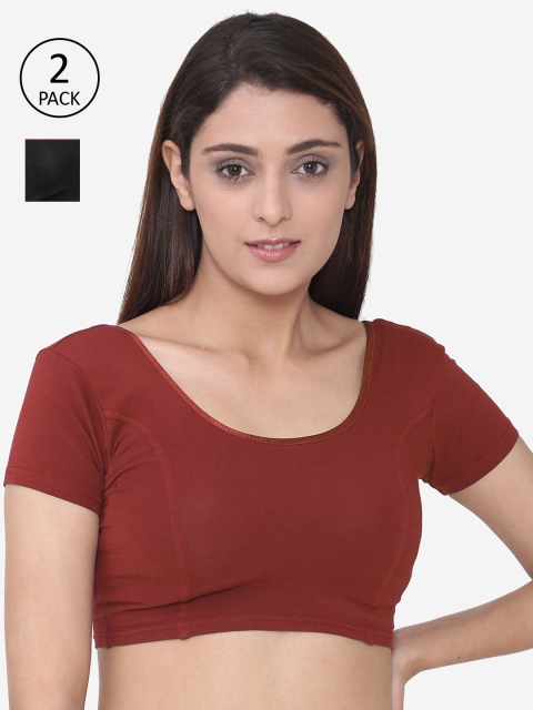 

Vami Women Pack Of 2 Maroon & Black Solid Stitched Saree Blouses