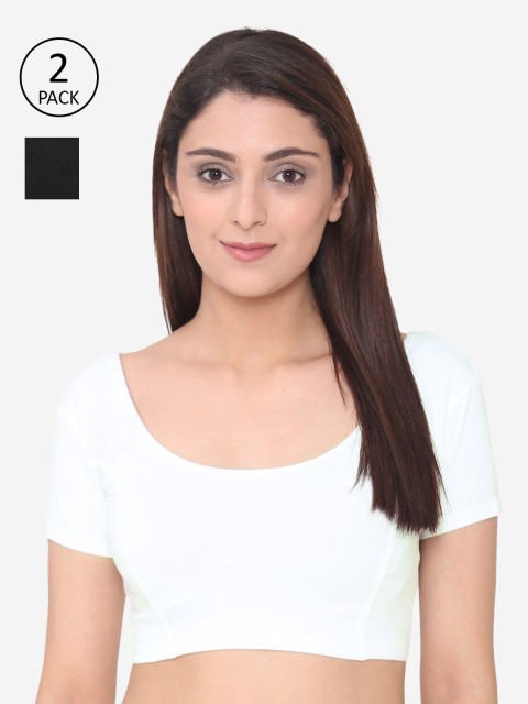 

Vami Women Pack Of 2 White & Black Solid Stitched Saree Blouses