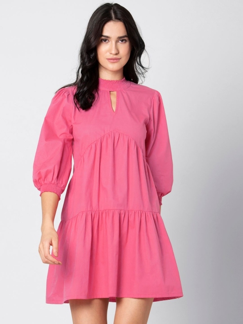 

FabAlley Women Fuchsia Pink Solid A-Line Dress