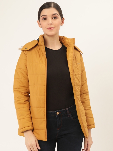 

Okane Women Mustard Yellow Solid Hooded Parka Jacket