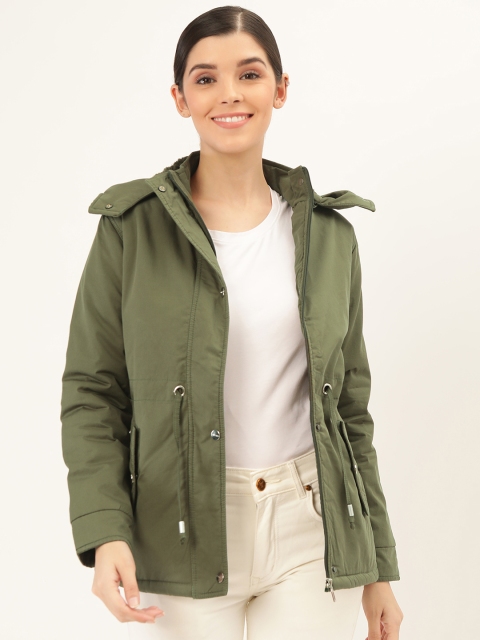 

Okane Women Olive Green Solid Hooded Padded Jacket