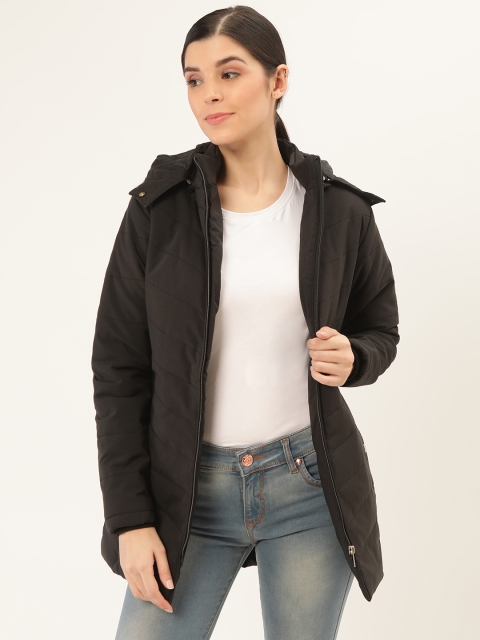 

Okane Women Black Solid Parka Jacket with Detachable Hood