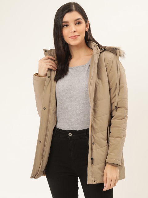 

Okane Women Beige Solid Hooded Parka Jacket