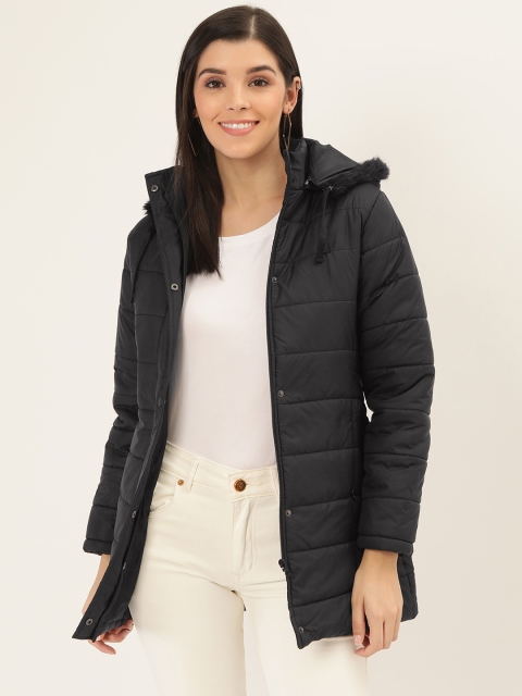 

Okane Women Black Solid Hooded Parka Jacket