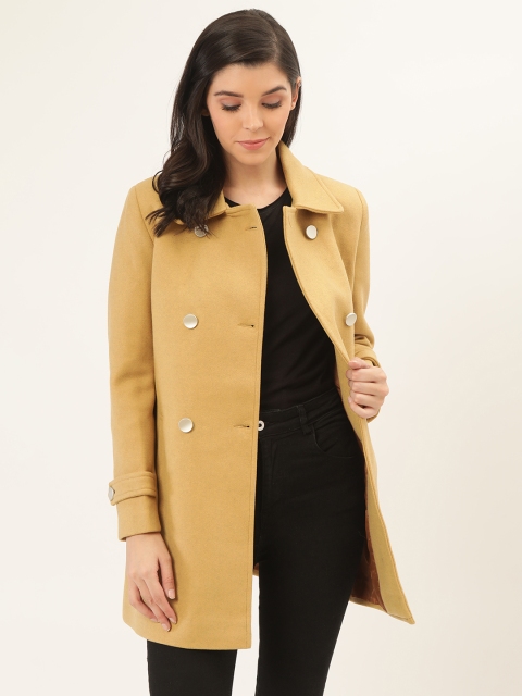 

Okane Women Beige Solid Velvet Finish Trench Coat