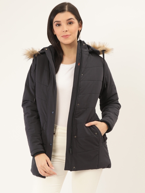 

Okane Women Navy Blue Solid Hooded Parka Jacket