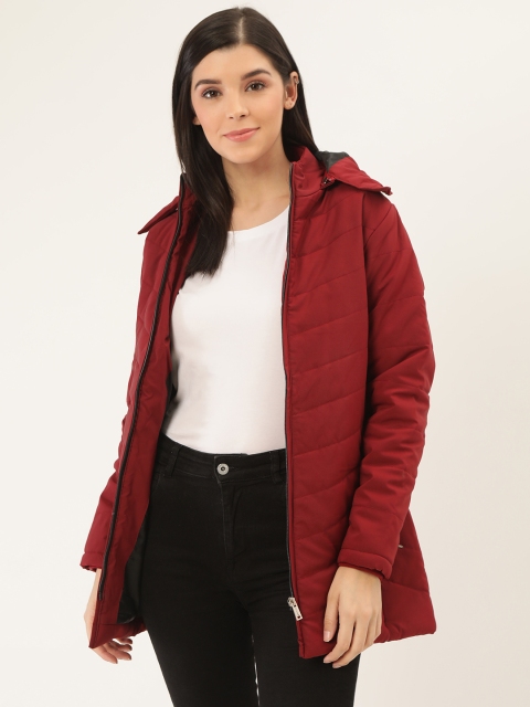 

Okane Women Maroon Solid Hooded Parka Jacket