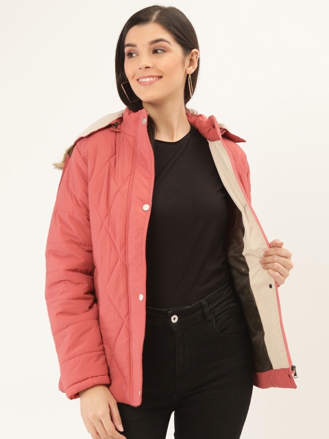 

Okane Women Pink Solid Detachable Hooded Parka Jacket