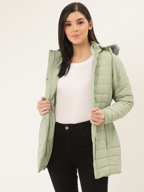 

Okane Women Green Solid Hooded Parka Jacket