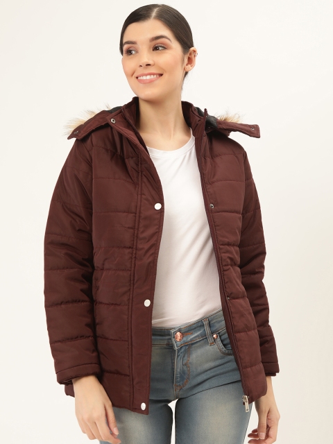 

Okane Women Burgundy Solid Hooded Parka Jacket