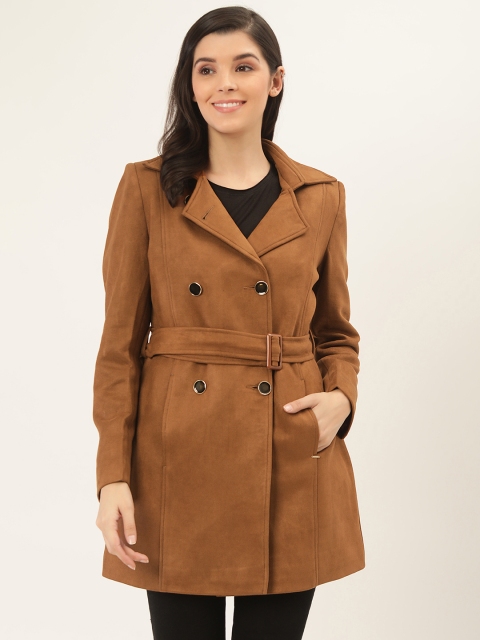 

Okane Women Brown Solid Suede Finish Trench Coat