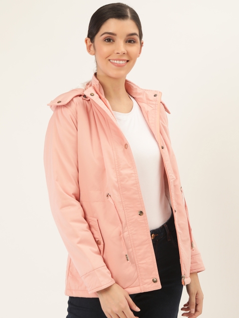 

Okane Women Peach-Coloured Solid Hooded Padded Jacket